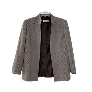 Tahari Blazer Jacket Women’s 12 Brown Open Front Lined Wool Blend Career OldMony